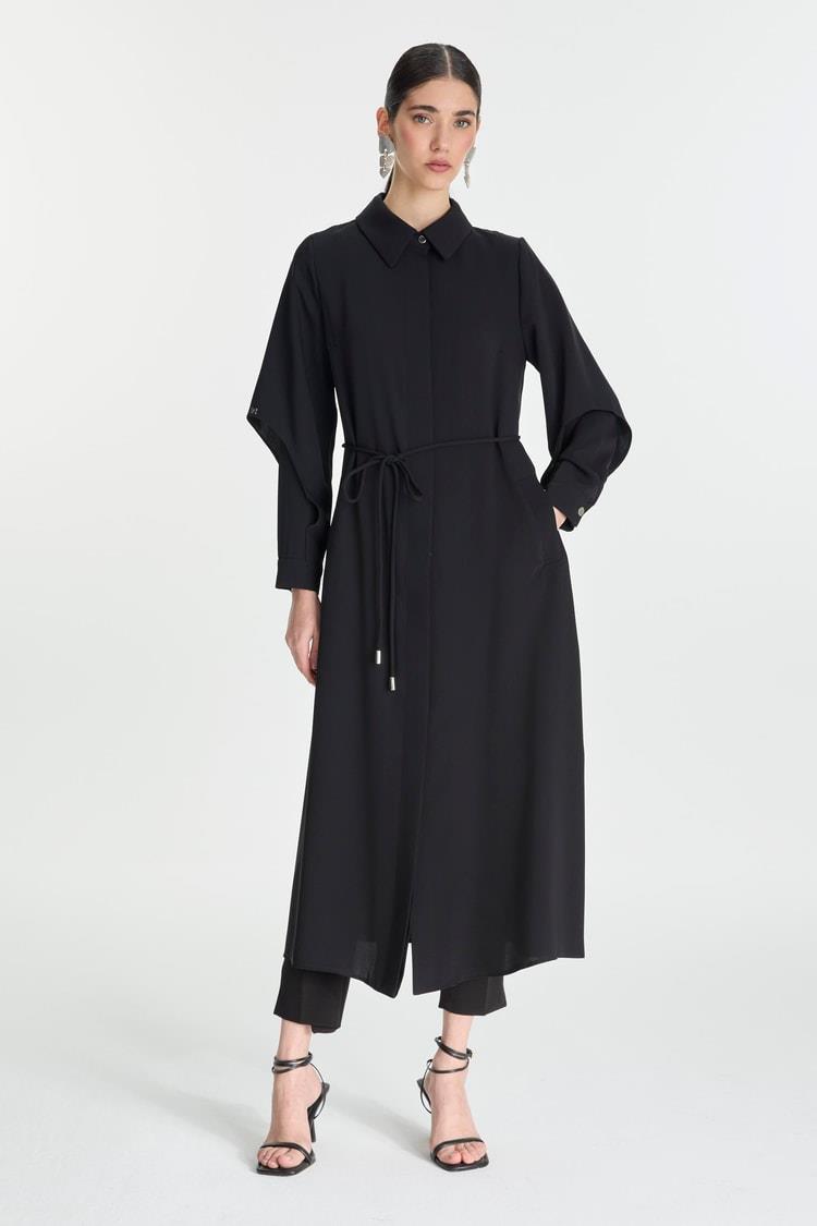 Zühre Gömlek Yaka Bel Bağlamalı Siyah Giy Çık GÇ-0001