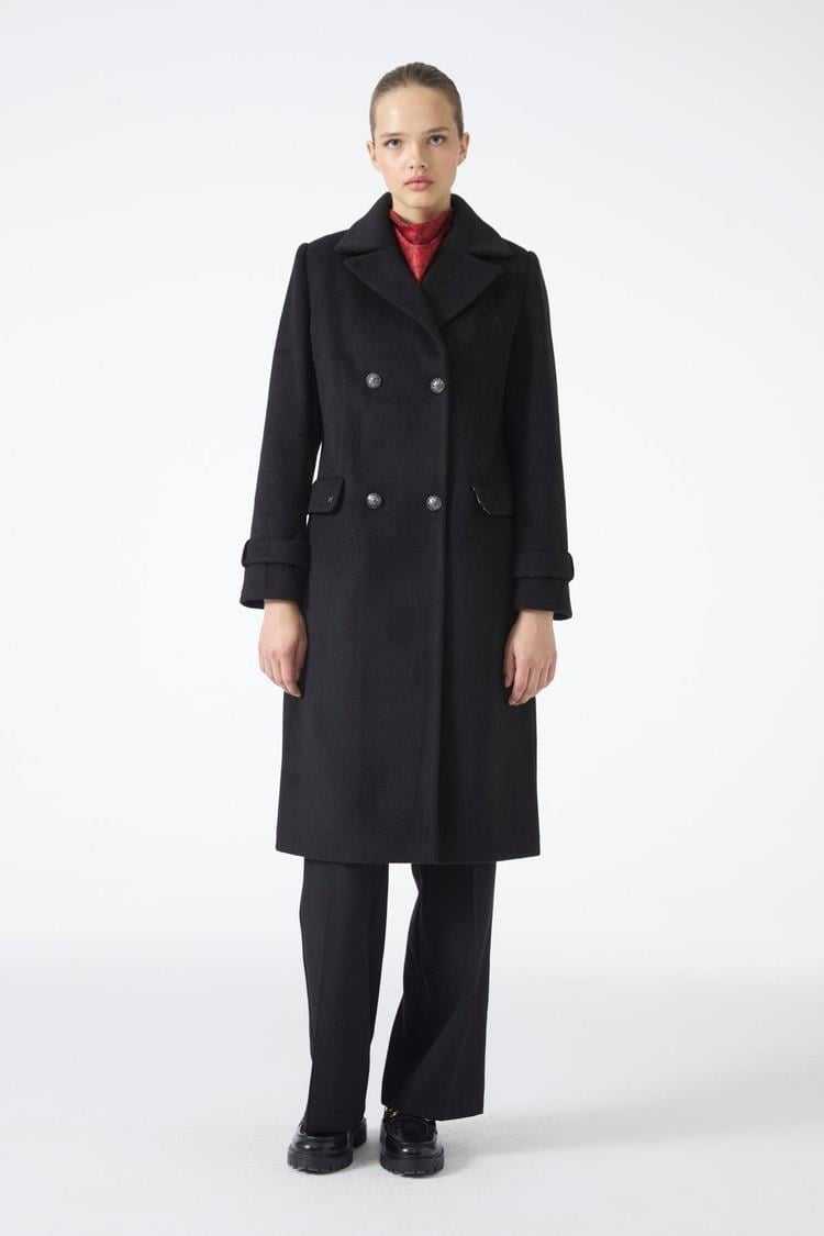 Zühre Kruvaze Yaka Uzun Siyah Kaban 13570