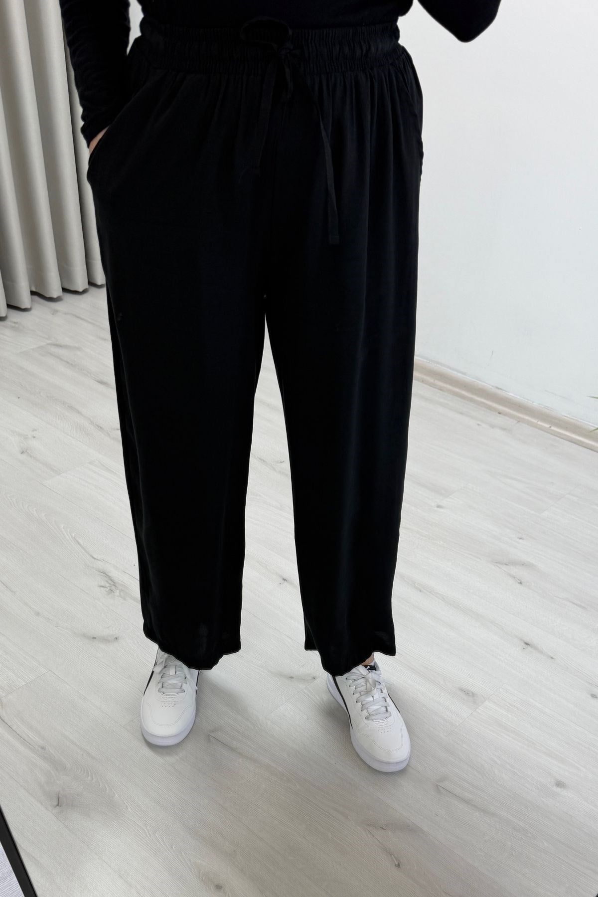 İkoll Glarmi Beli Lastikli Tensel Rahat Pantolon Siyah
