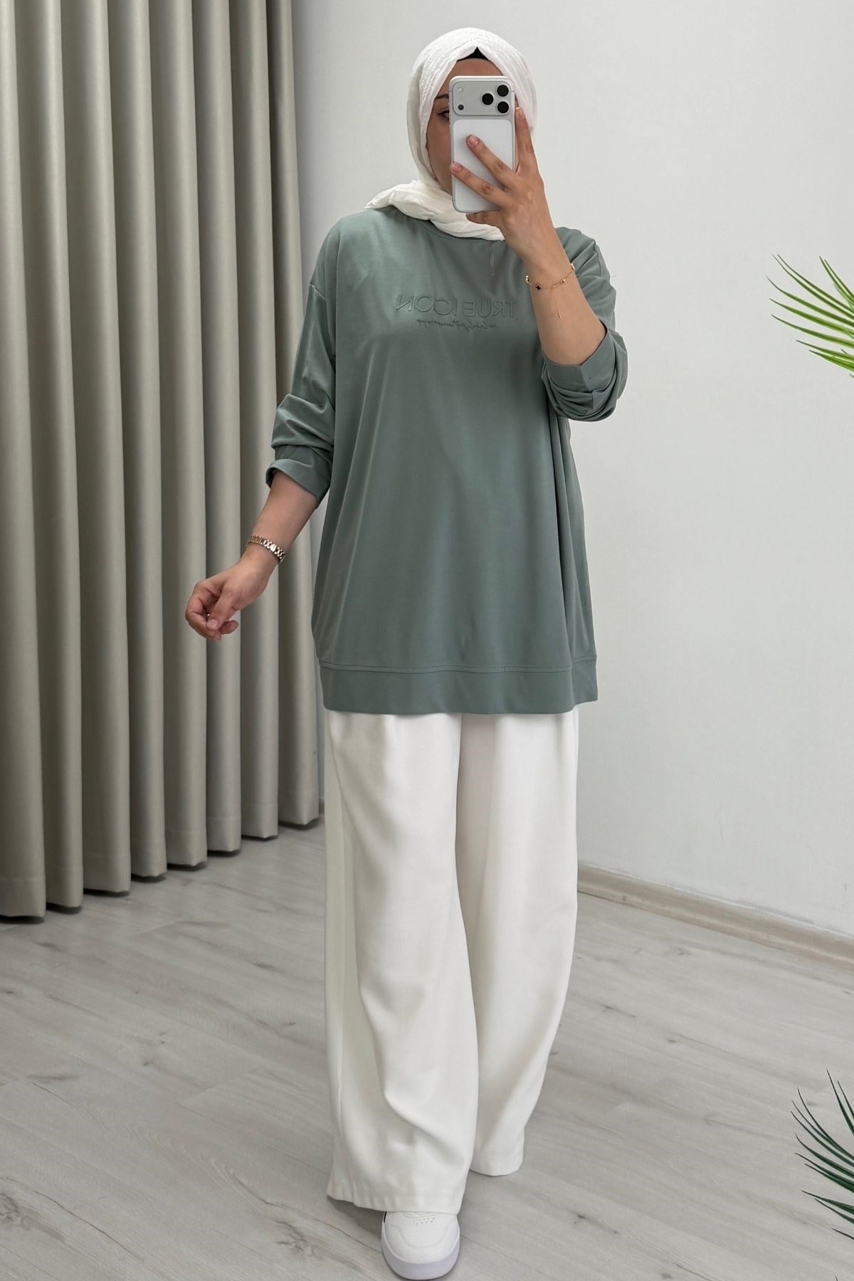 İkoll Yazı Baskılı Premium Kalite Tunik Çağla