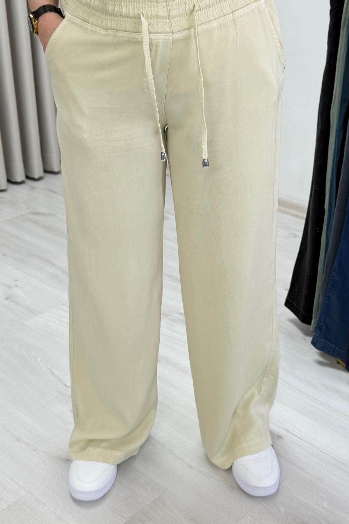 My Magazin Beli Lastikli Tensel Kot Pantolon Sarı