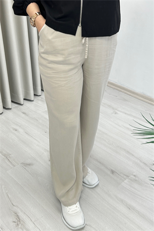 Yeni Sezon Premium Kumaş Yumuşak Dokulu Dökümlü Kadın Pantolon Bej