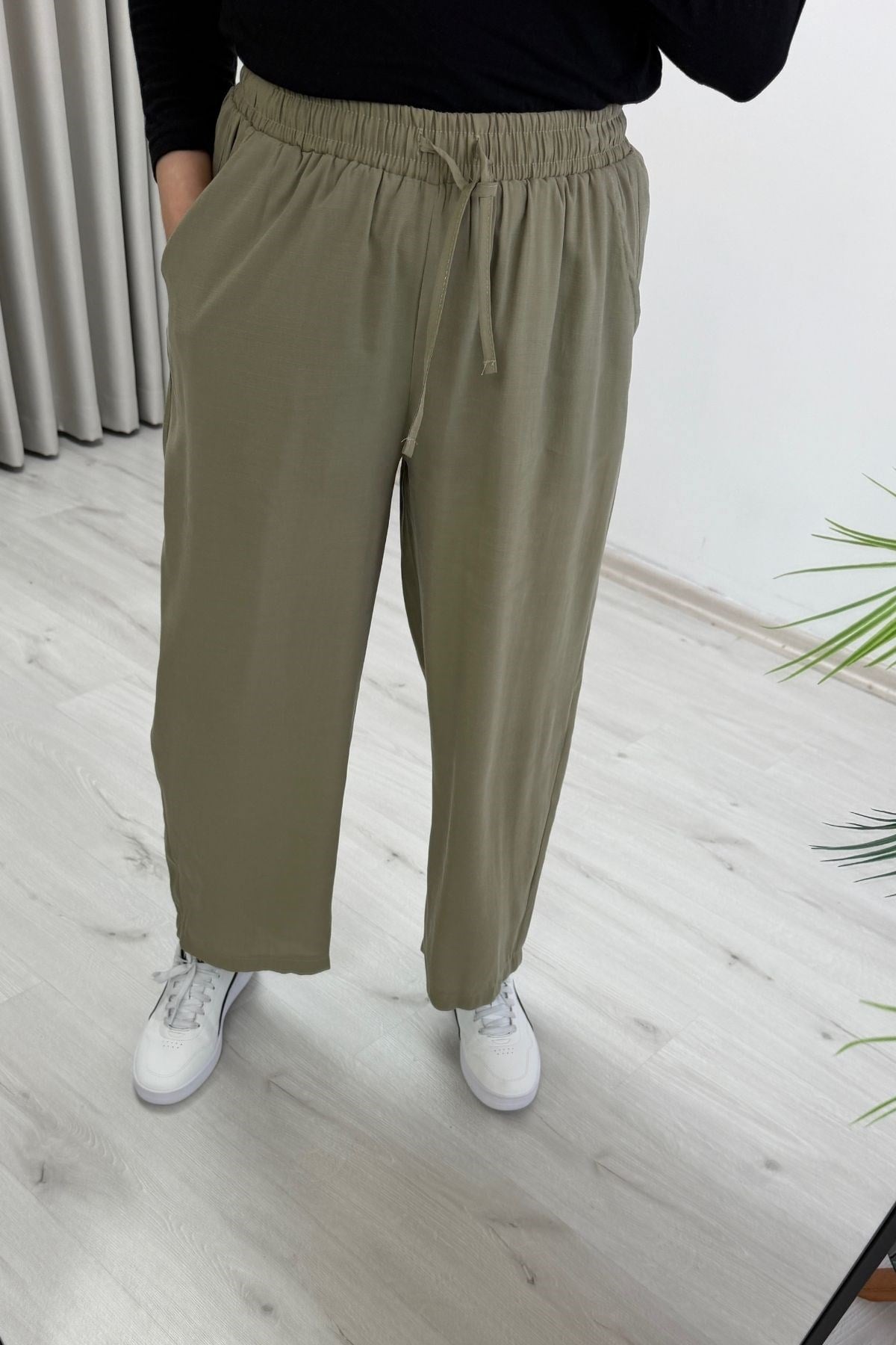 İkoll Glarmi Beli Lastikli Tensel Rahat Pantolon Haki