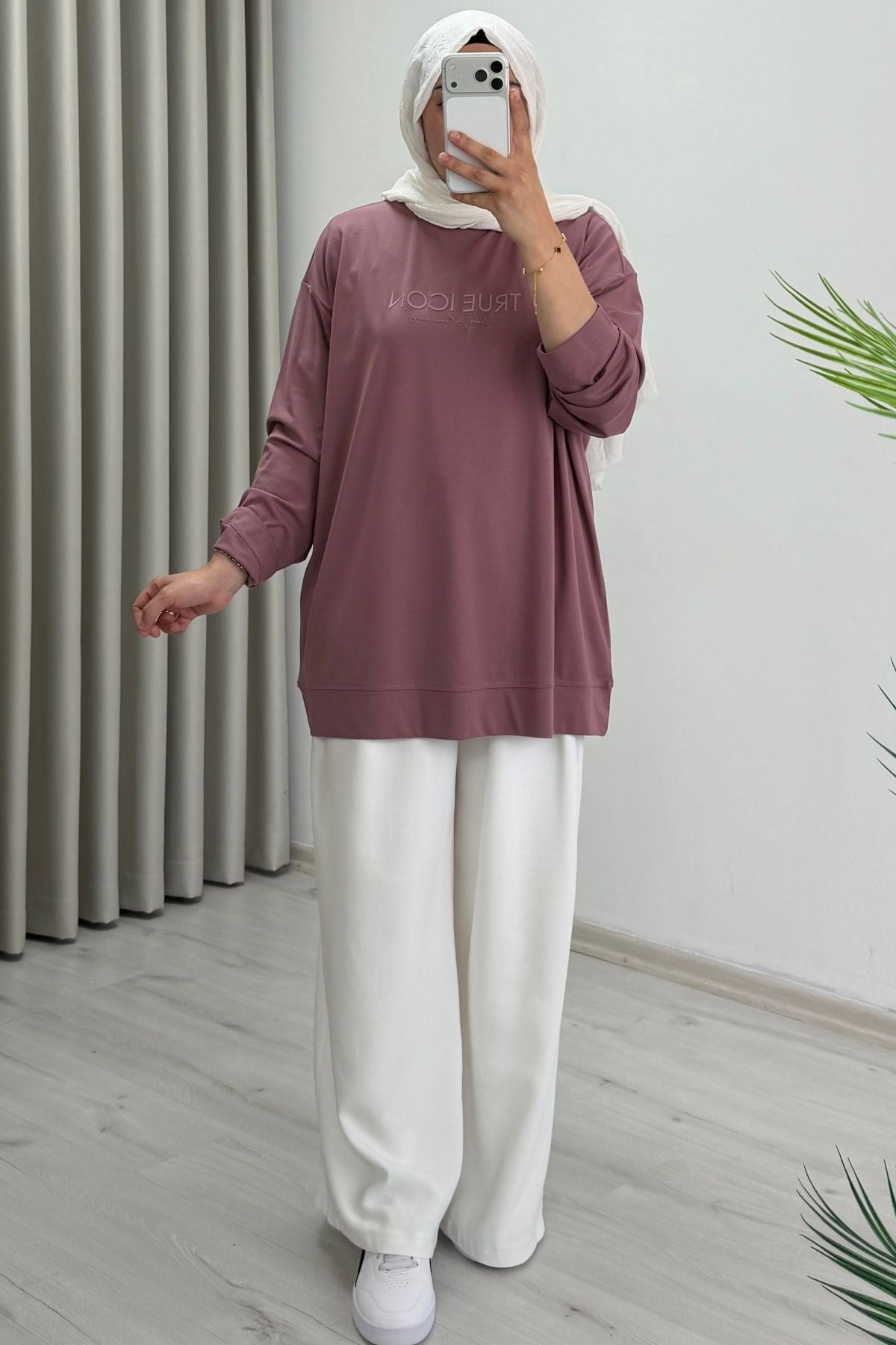İkoll Yazı Baskılı Premium Kalite Tunik Gül