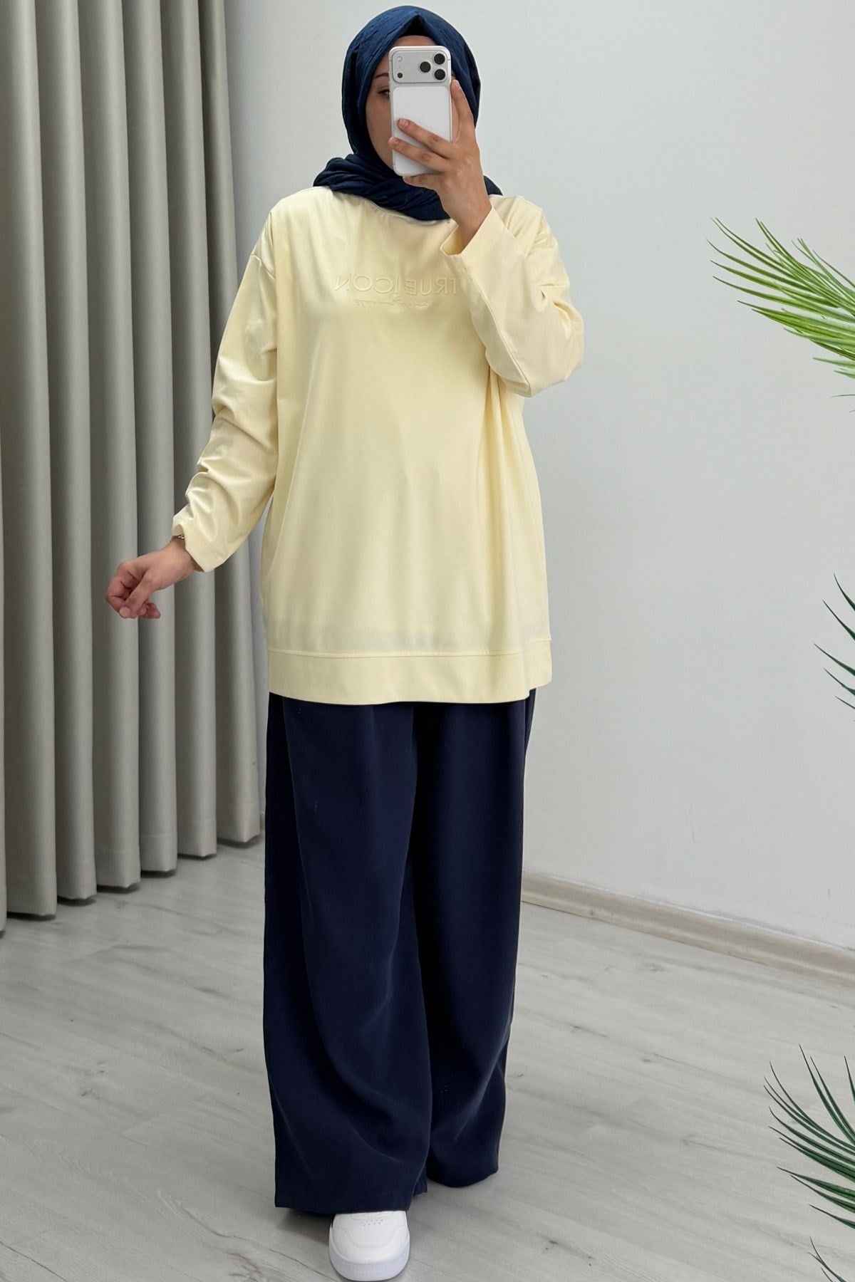 İkoll Yazı Baskılı Premium Kalite Tunik Sarı