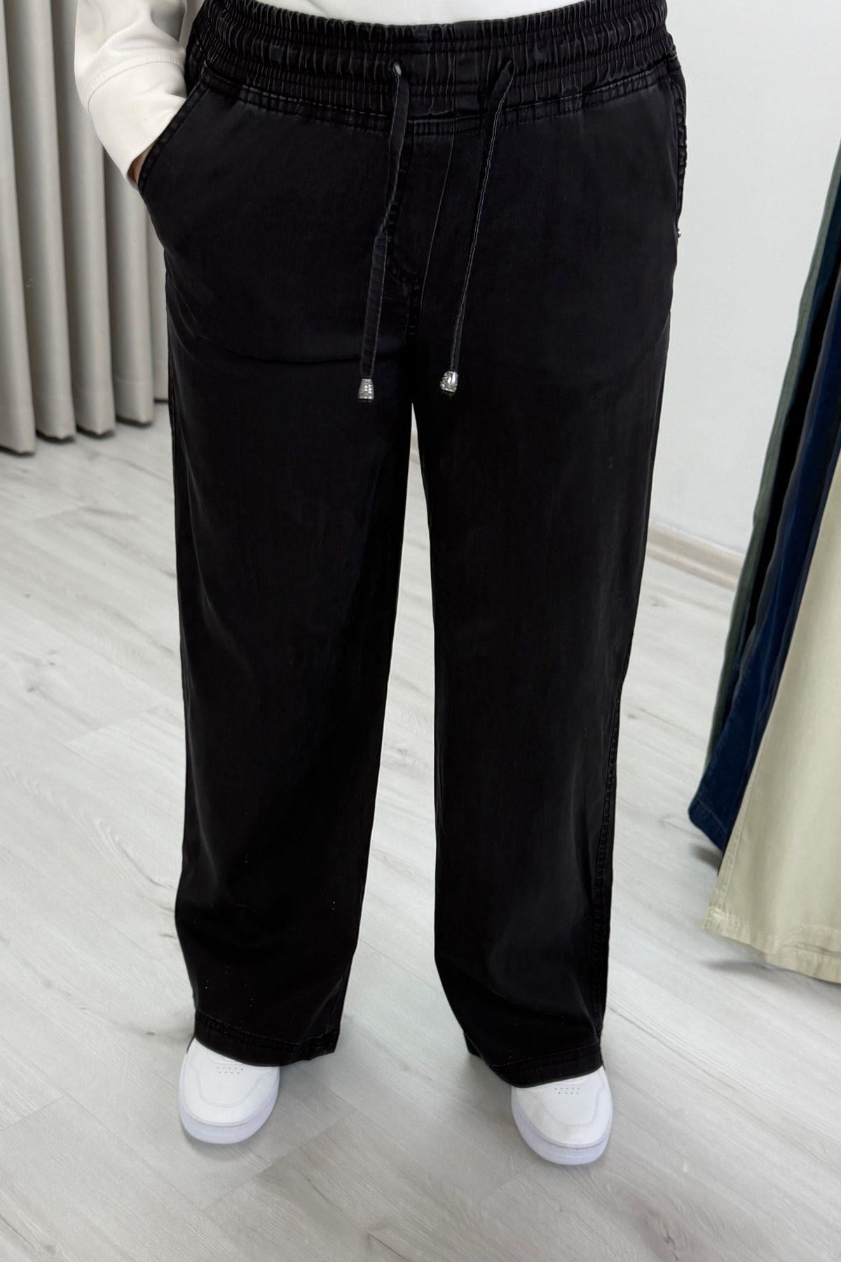 My Magazin Beli Lastikli Tensel Kot Pantolon Siyah