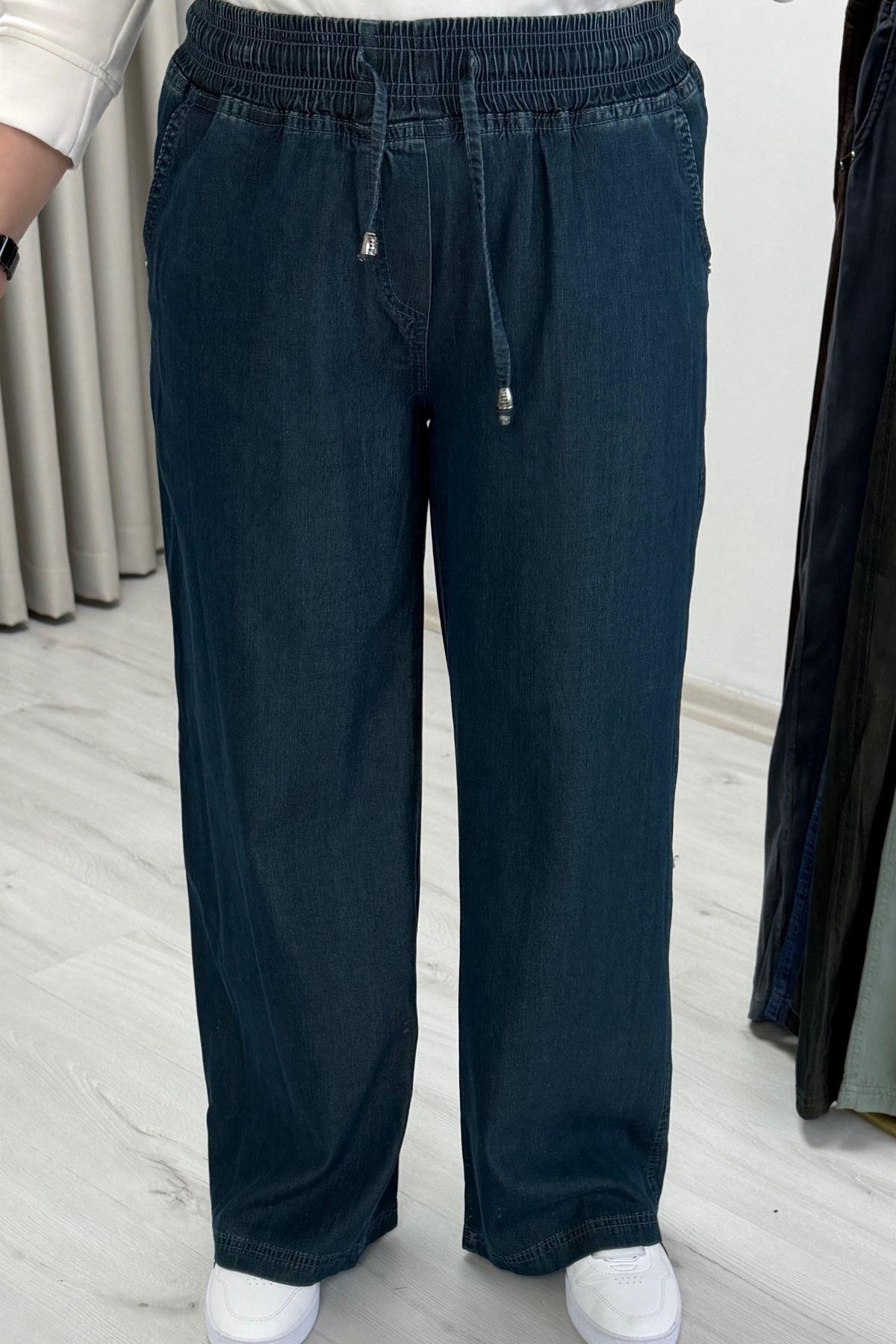 My Magazin Denim Koleksiyon Tensel Kot Beli Lastikli Pantolon İndigo
