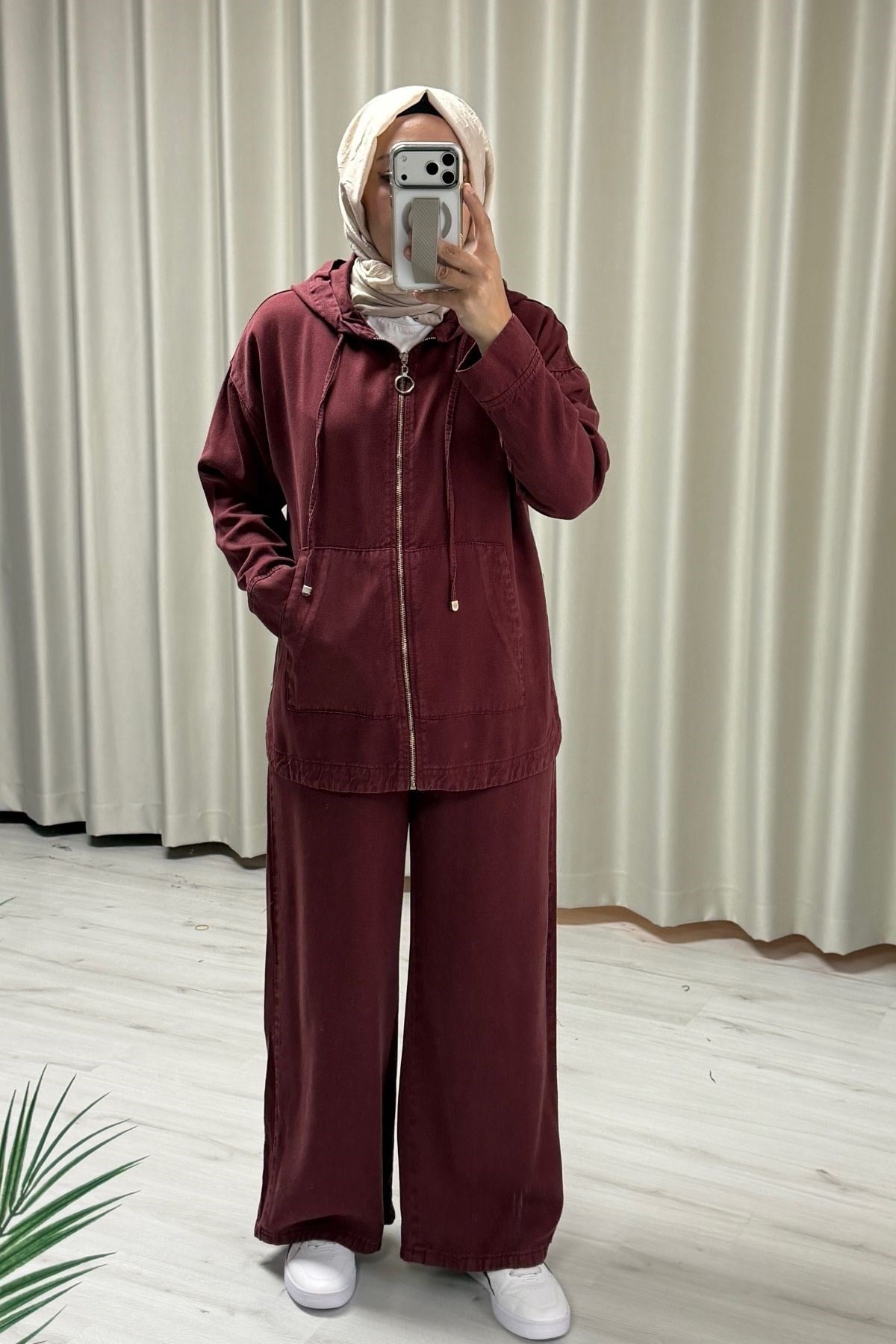 My Magazin Yeni Sezon Tensel Kot Kanguru Takım Bordo