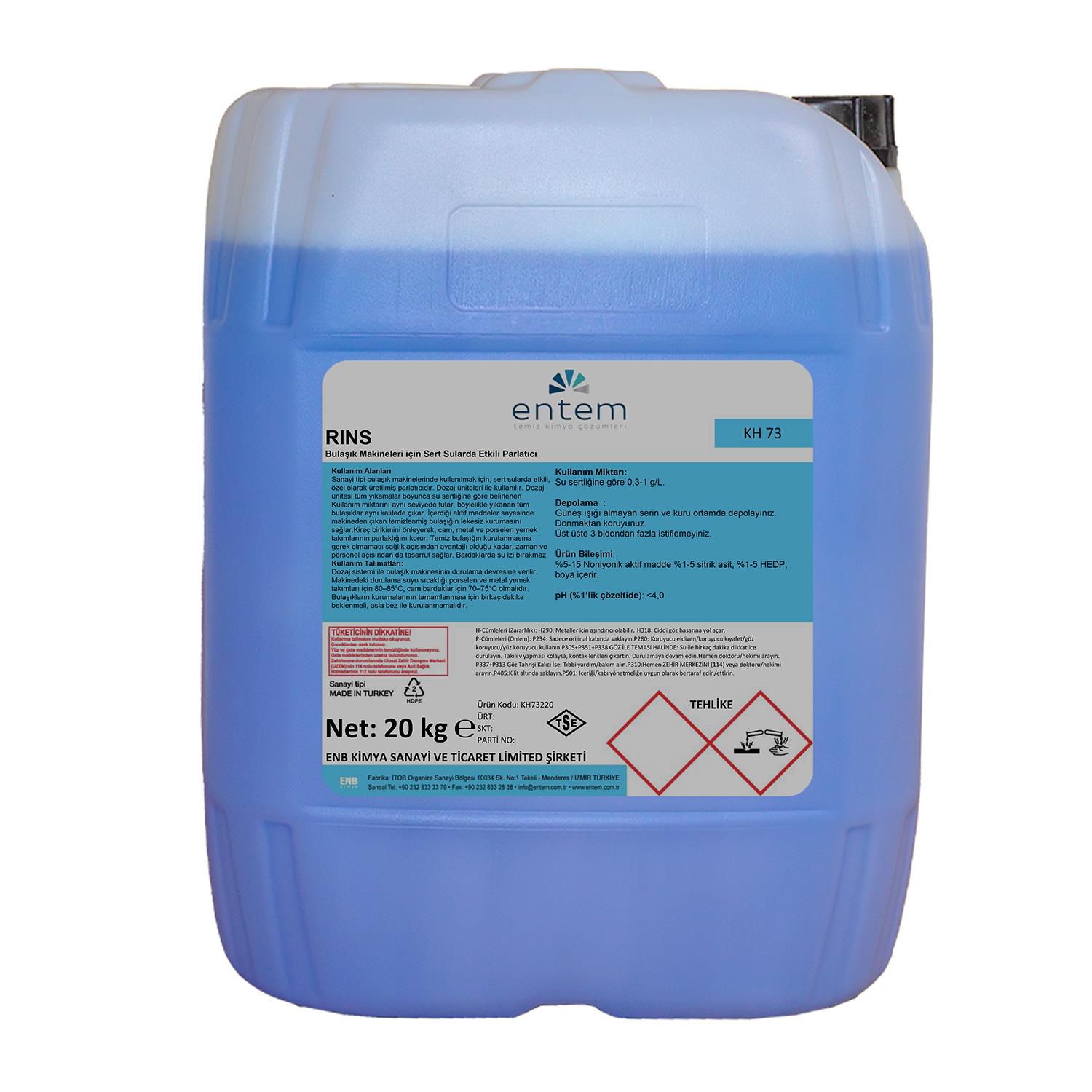 Entem Rinse Endüstriyel Bulaşık Makinesi Durulama ve Parlatıcı 20 Lt