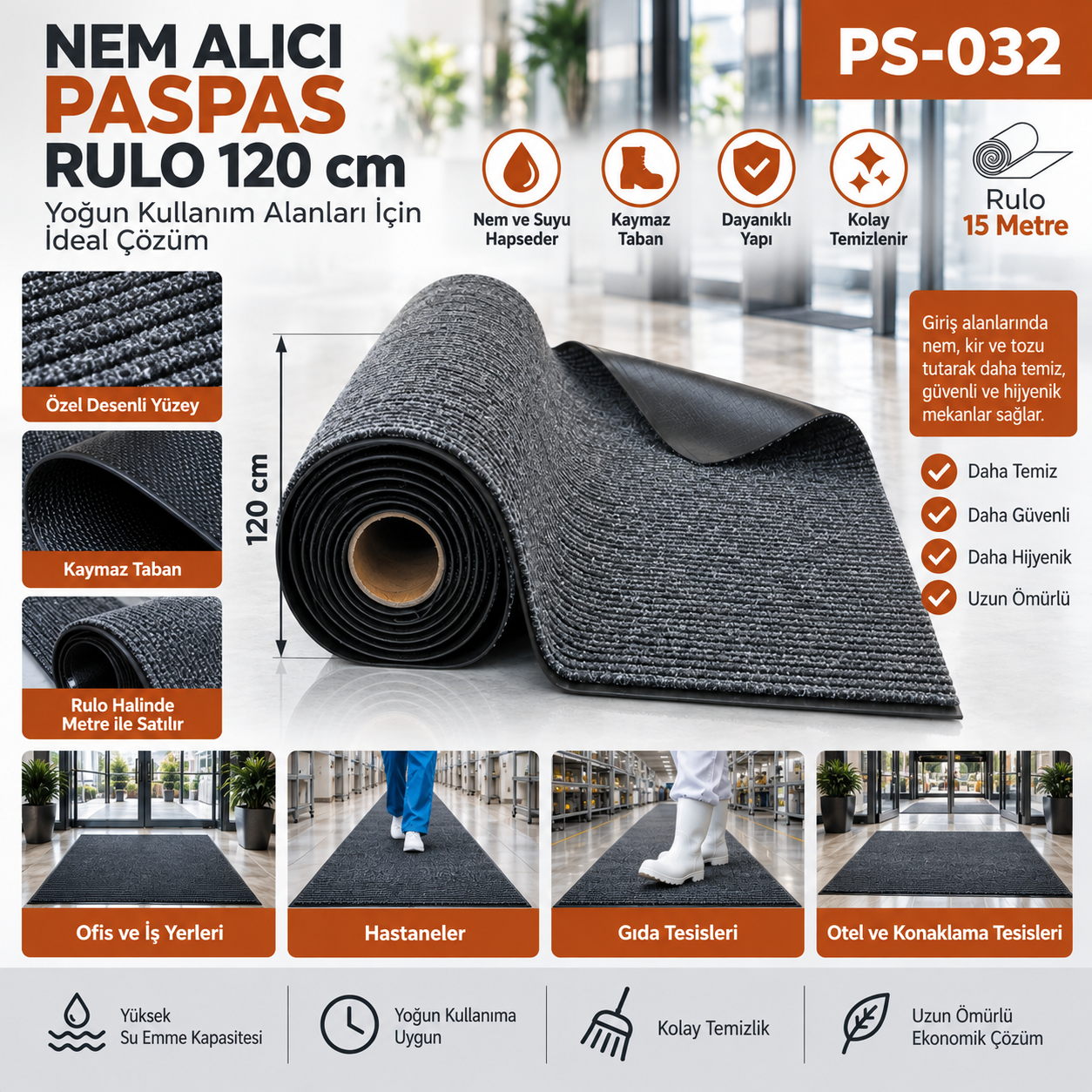 Nem Alıcı Paspas Rulo 120 cm (En)