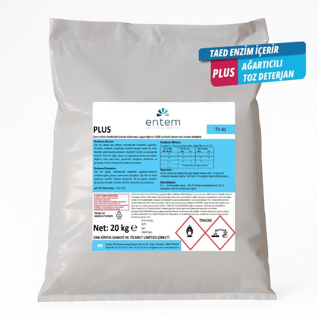 Entem Plus Endüstriyel Çamaşır Makineleri için Ağartıcılı Ana Yıkama Deterjanı 20 Kg