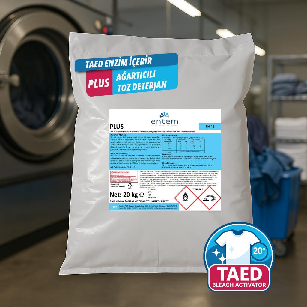 Entem Plus Endüstriyel Çamaşır Makineleri için Ağartıcılı Ana Yıkama Deterjanı 20 Kg