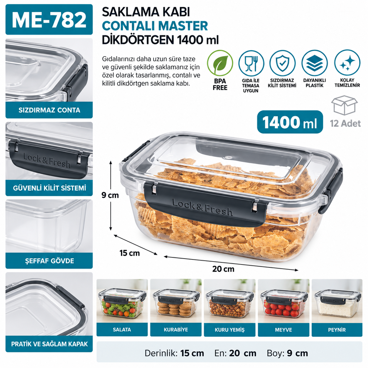 Saklama Kabı Contalı Master Dikdörtgen 1400 ML(30813)