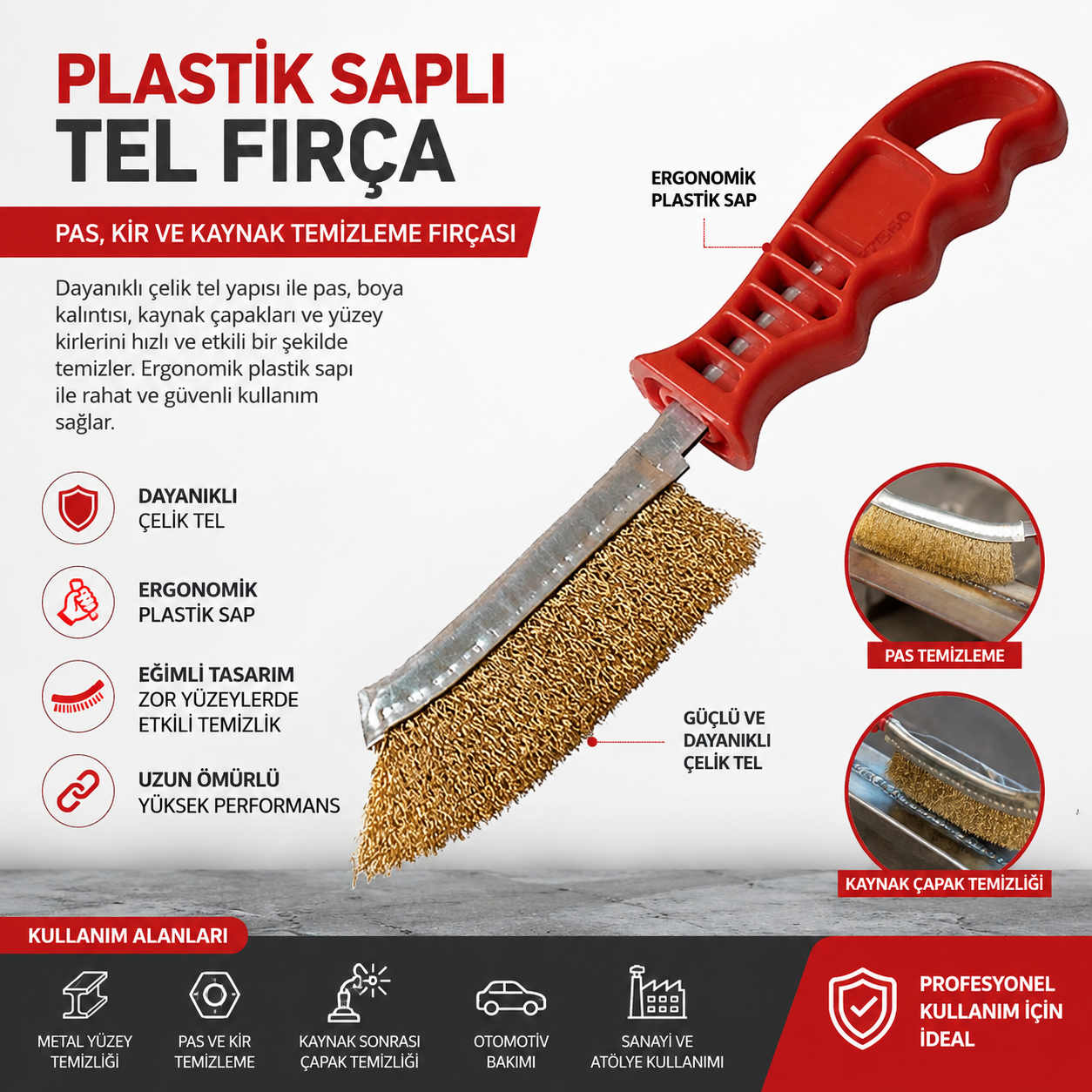 Tel Fırça Plastik Saplı