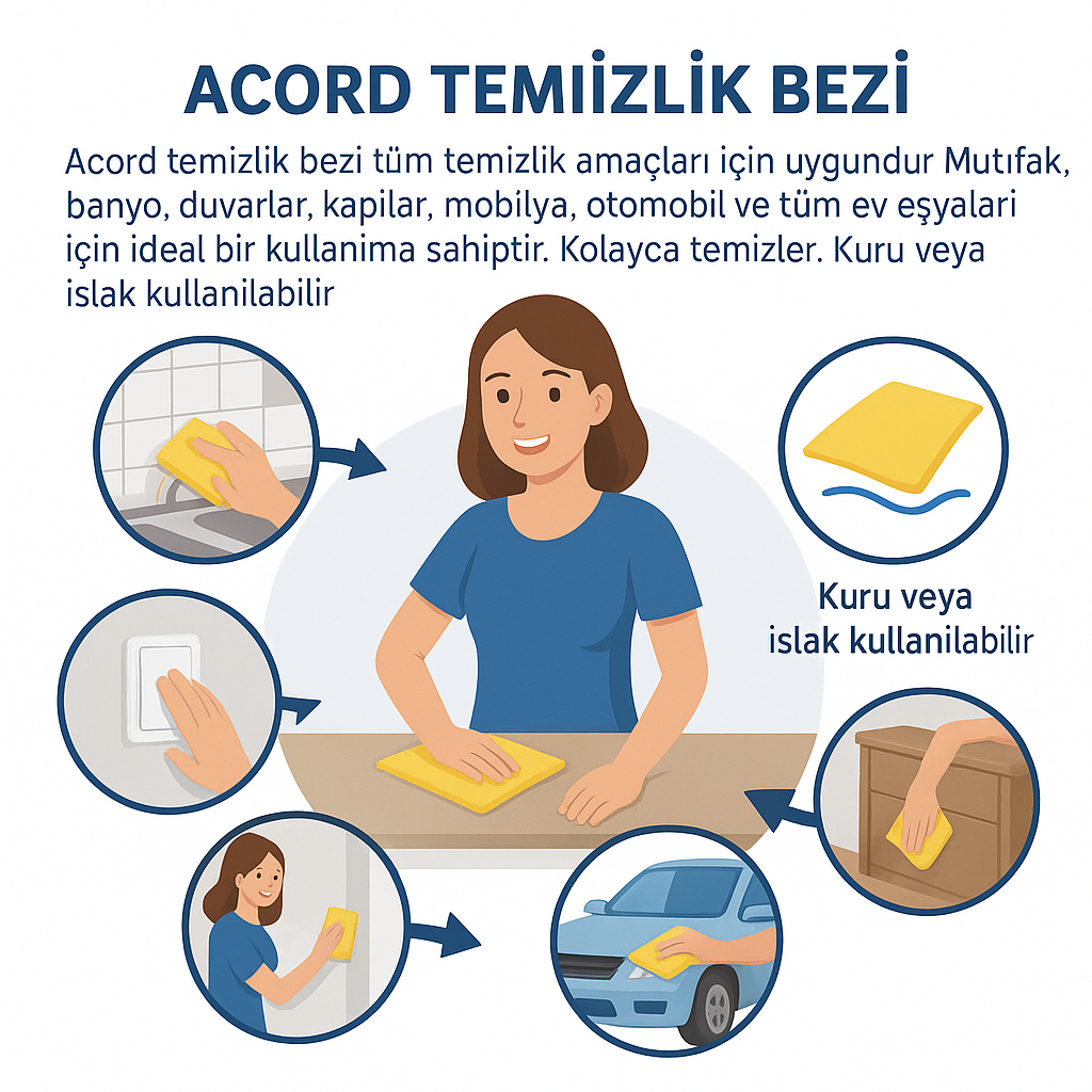 Acord 3 Adet Sarı Temizlik Bezi 35 x 38 cm Genel Mutfak Temizlik Bezi