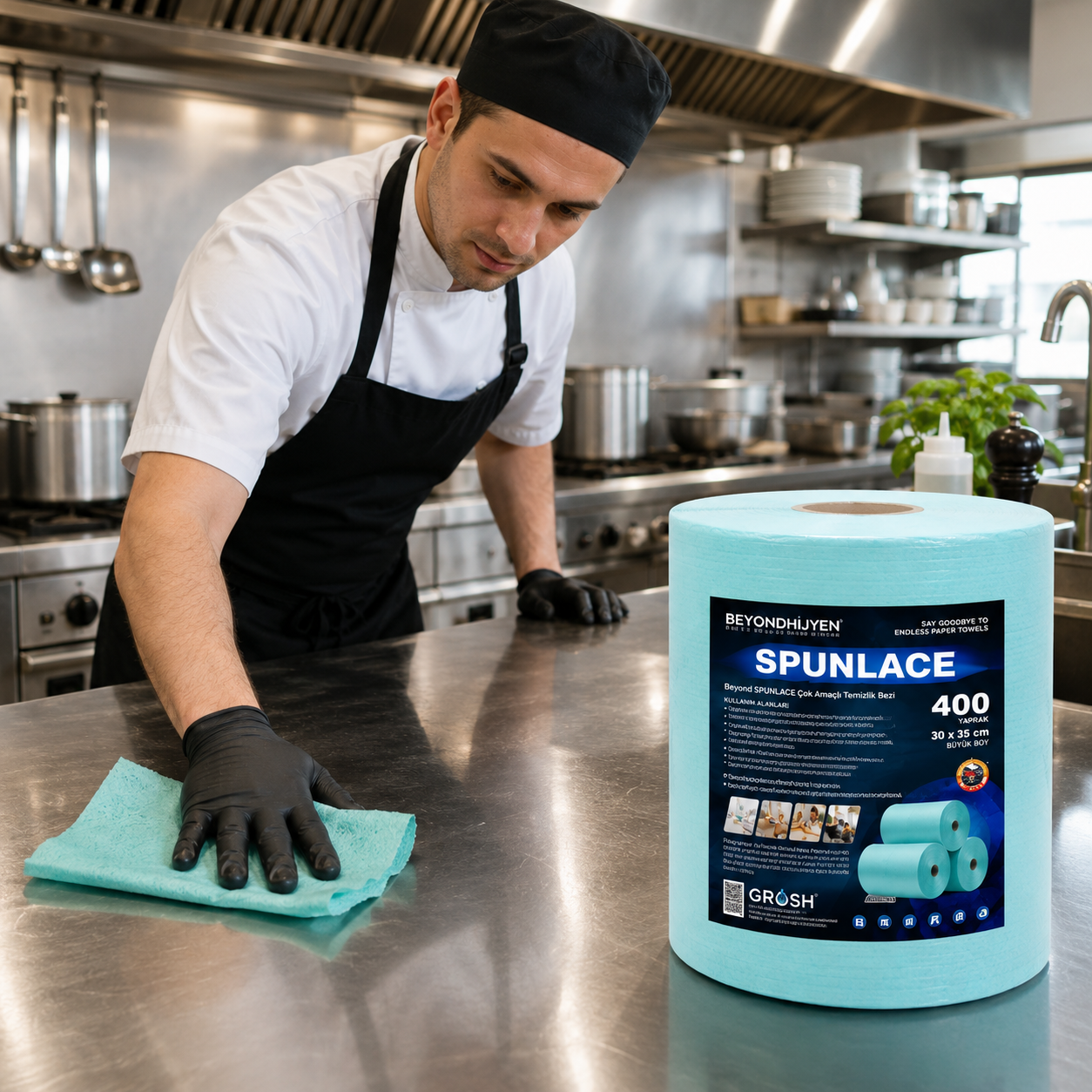 Spunforce Horeca Profesyonel Temizlik Bezi 400 Yaprak Turkuaz Rulo 30x35 cm