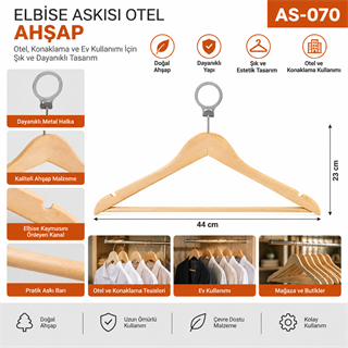 Elbise Askısı Otel Ahşap (Metal Halkalı)
