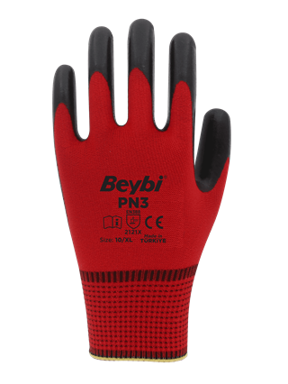 Beybi PN3 Kırmızı Nitril Kaplı Polyester Eldiven 9-10 Beden