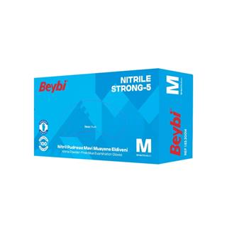 Beybi Pudrasız Mavi Nitril Muayene Eldiveni  M Beden- 100'lük Kutu