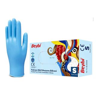 Beybi Pudrasız Mavi Nitril Muayene Eldiveni S Beden- 100lük Kutu