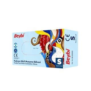 Beybi Pudrasız Mavi Nitril Muayene Eldiveni S Beden- 100'lük Kutu