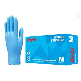 Beybi Pudrasız Mavi Nitril Muayene Eldiveni  M Beden- 100lük Kutu