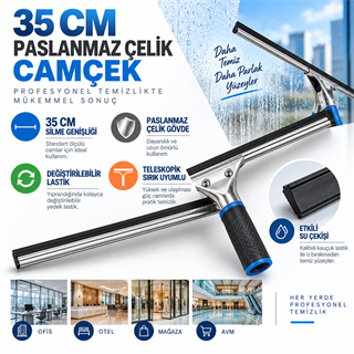 Pulex Paslanmaz Çelik Camçek 35 cm – Profesyonel Cam Sileceği