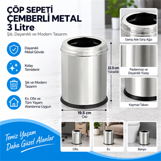 Çöp Sepeti Çemberli Metal 3 LT (1432)(411)