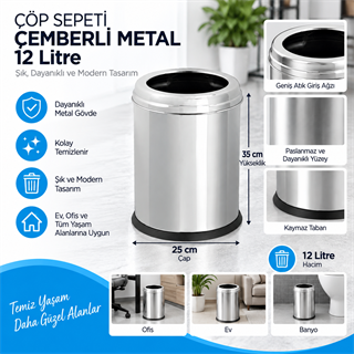 Çöp Sepeti Çemberli Metal 12 LT(1434)(414)