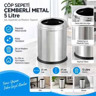 Çöp Sepeti Çemberli Metal 5 LT(1433) (412) (311)