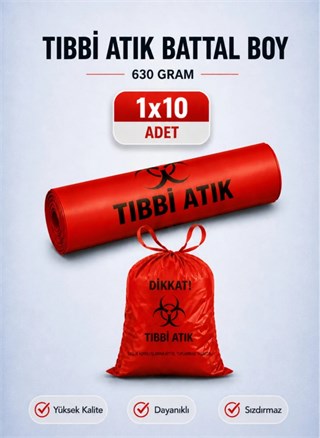 Battal Boy Tıbbi Atık Çöp Poşeti 75x90 cm 10lu