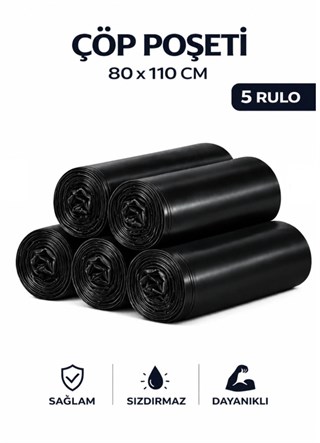 Çöp Torbası Jumbo Boy 10lu 5 Rulo Kalın 80x110 Çöp Poşeti Taşıma Taşınma Nakliye Poşeti