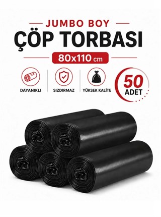 Çöp Torbası Jumbo Boy 10lu 5 Rulo Kalın 80x110 Çöp Poşeti Taşıma Taşınma Nakliye Poşeti