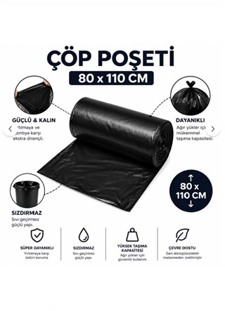 Çöp Torbası Jumbo Boy 10lu 5 Rulo Kalın 80x110 Çöp Poşeti Taşıma Taşınma Nakliye Poşeti