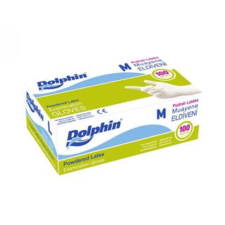 Dolphin Pudralı Latex Beyaz Eldiven Medium 100Lü