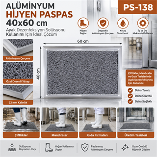 Alüminyum Hijyen Paspası 40 x 60 cm – Dezenfektanlı Ayak Hijyen Paspası