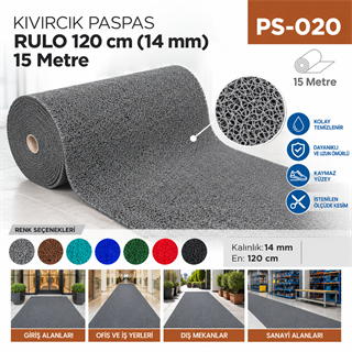 Kıvırcık Paspas Rulo 14 mm 120 cm (15 mt)