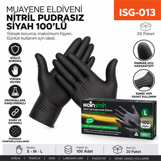 Muayene Eldiveni Nitril Pudrasız Siyah 100lü