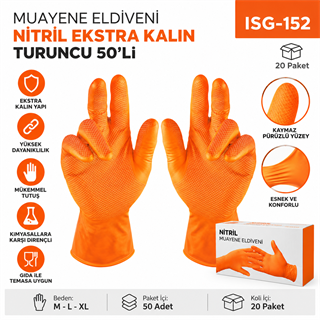 Muayene Eldiveni Nitril Eks.titan Kalın Turuncu 50li