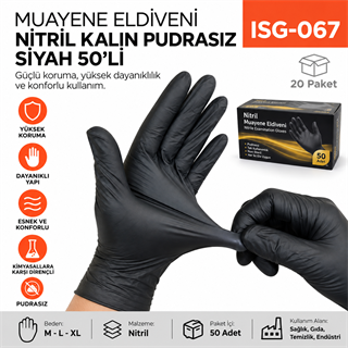 Muayene Eldiveni Nitril Kalın Siyah 50li