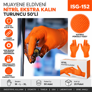 Muayene Eldiveni Nitril Eks.titan Kalın Turuncu 50li