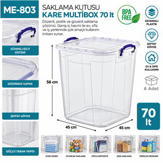 Saklama Kutusu Kare M.Box 70 LT Şeffaf (E-631)