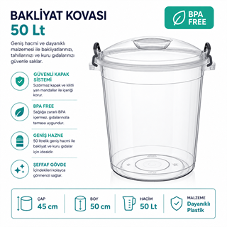 Bakliyat Kovası Şeffaf 50 LT (E-582)