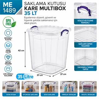 Saklama Kutusu Kare M.Box 35 LT Şeffaf (E-628)