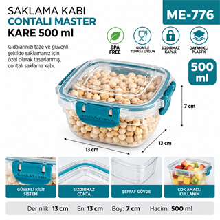 Saklama Kabı Contalı Master Kare 500 ML(30802)