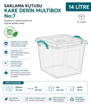 Saklama Kutusu Kare Derin M.Box No:7 (14 LT) (E-626)