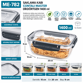 Saklama Kabı Contalı Master Dikdörtgen 1400 ML(30813)