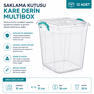 Saklama Kutusu Kare Derin M.Box No:8 (20 LT) (E-627)