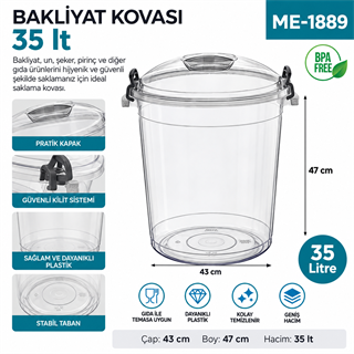 Bakliyat Kovası Şeffaf 35 LT (E-579)