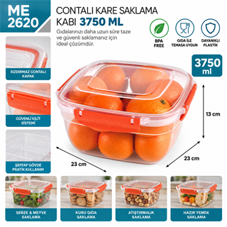 Contalı Kare Saklama Kabı 3750 ML (30806)